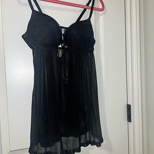 Sexy Black Lace Padded Bra Baby Doll Chemise Lingerie
